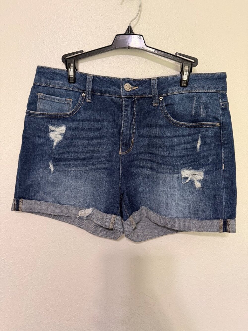 Womans Denim Jean Shorts Blue Distressed Cuff Hem Stretch Womans XL